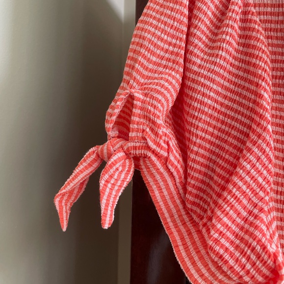 Loft Ribbed Red & White Striped Tie Arm Tee - Size XL - Picture 3 of 6